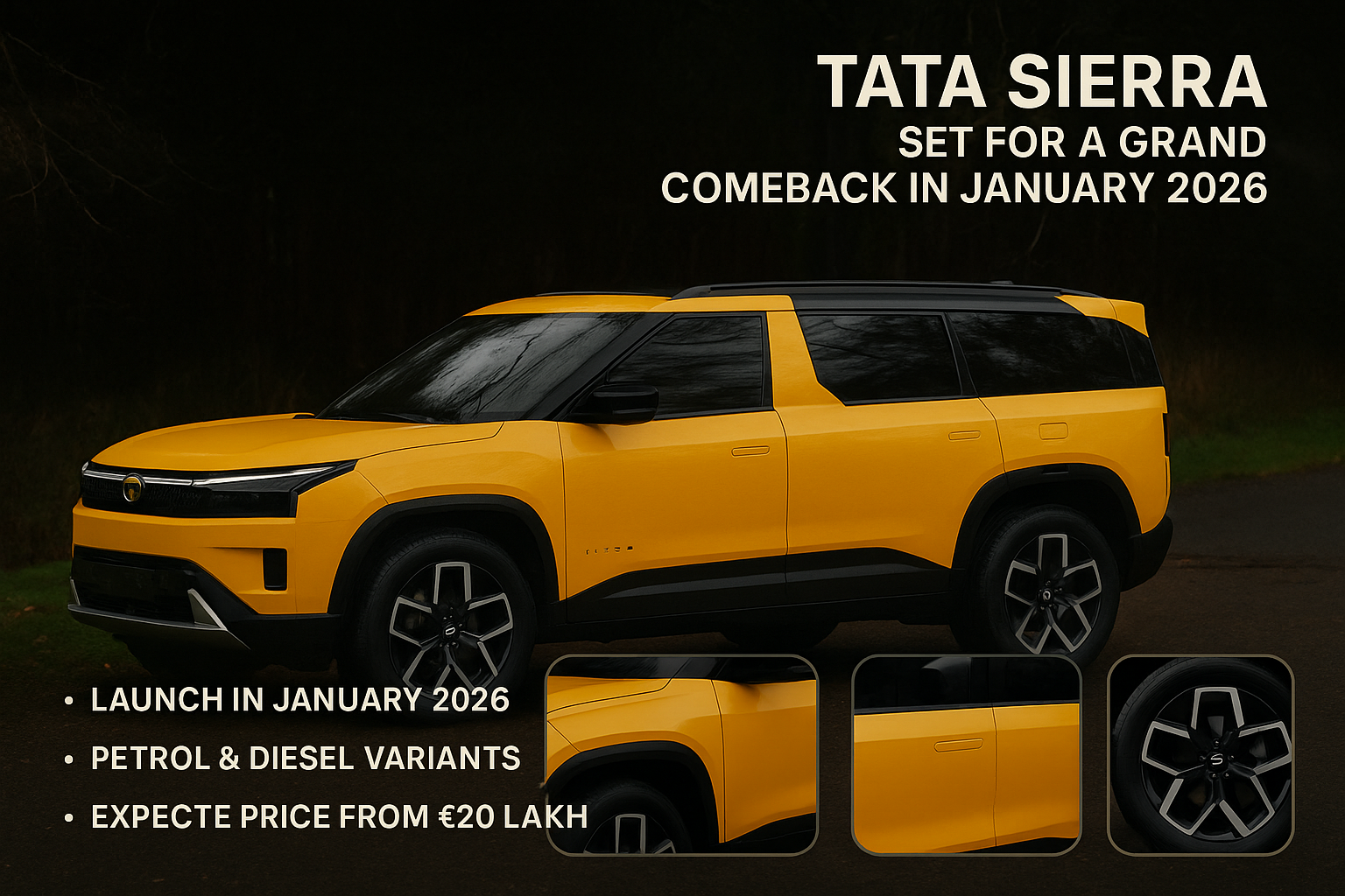 Tata Sierra 2026 electric SUV front profile at Bharat Mobility Expo