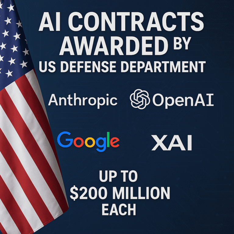 AI contracts awarded by US Defense Department to Anthropic, OpenAI, Google, and xAI